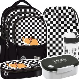 ZESTAW 5 el. Plecak szkolny młodzieżowy ST.RIGHT piesek, SLEEPY CORGI BP1 (64359SET5CZ)