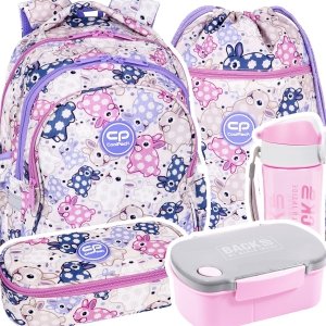 ZESTAW 5 el. Plecak wczesnoszkolny CoolPack JERRY 21 L króliczki, WHITE BUNNY (F029833SET5CZ)