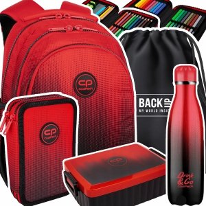 ZESTAW 5 el. Plecak wczesnoszkolny CoolPack JERRY 21 L czerwone ombre, GRADIENT CRANBERRY (F029756SET5CZ)