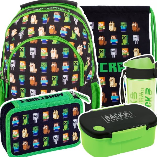 ZESTAW 5 el. Plecak wczesnoszkolny 19 L MINECRAFT Characters (502021200SET5CZ)