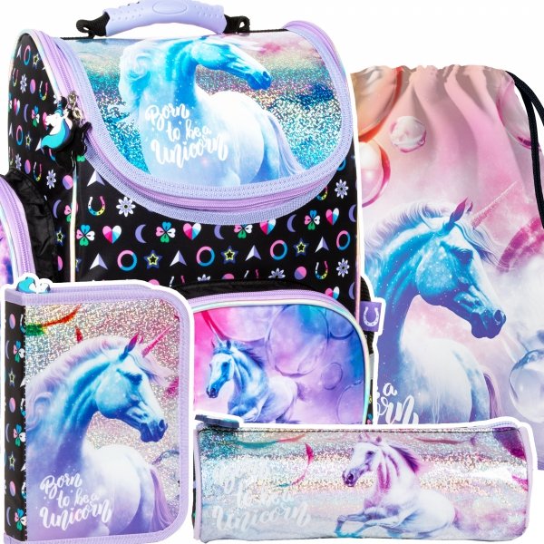 ZESTAW 4 el. Tornister szkolny ergonomiczny UNICORN Jednorożec (TEMBJR15SET4CZ)