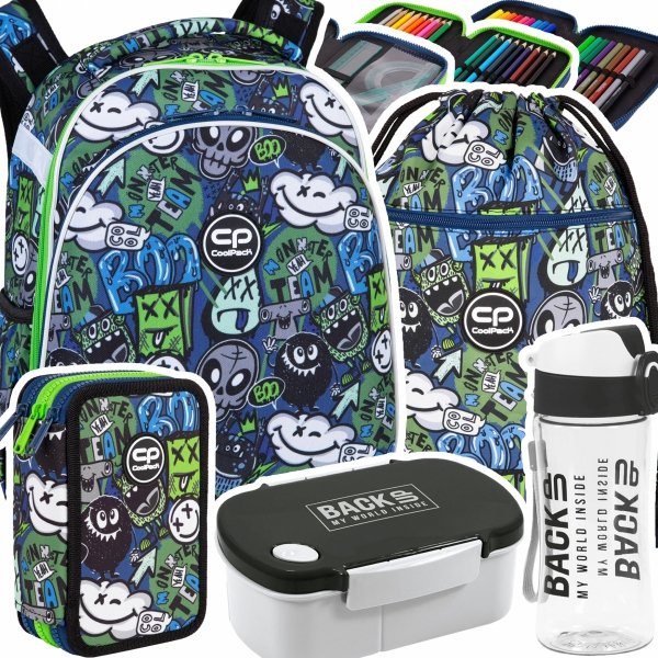 ZESTAW 5 el. Tornister Plecak CoolPack TURTLE  25 L potworki, MONSTER TEAM (F015824SET5CZ)