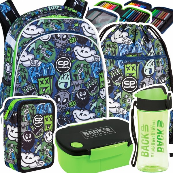 ZESTAW 5 el. Tornister Plecak CoolPack TURTLE  25 L potworki, MONSTER TEAM (F015824SET5CZ)
