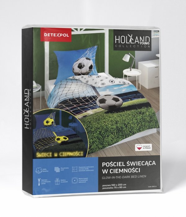Pościel świecąca w ciemności FOOTBALL Piłka nożna 140 x 200 cm (5413A)