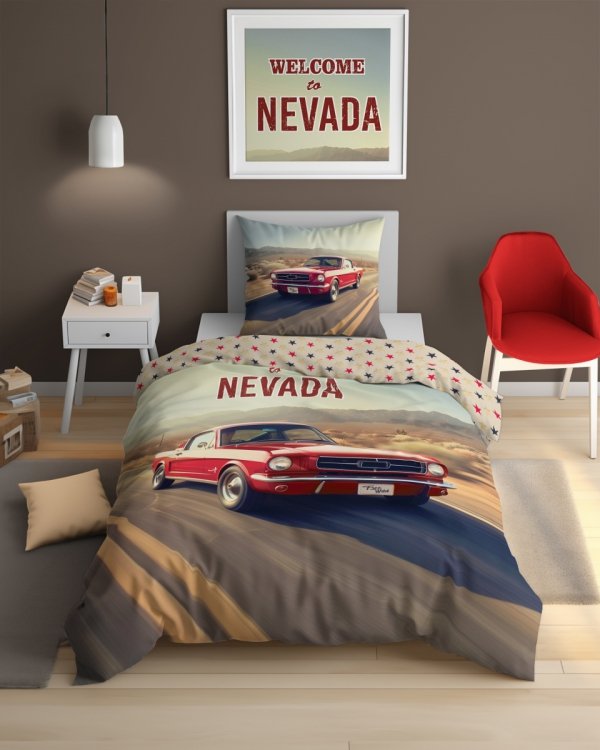 POŚCIEL ŚWIECĄCA CZERWONY SAMOCHÓD 140x200cm FLUO AUTO NEVADA USA CADILLAC (5210A )