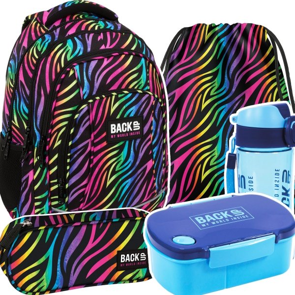 ZESTAW 5 el. Plecak szkolny młodzieżowy BackUP 26 L KOLOROWA ZEBRA  (PLB6A35SET5CZ)