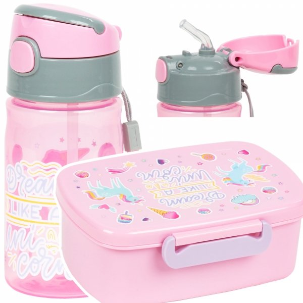 Zestaw bidon i śniadaniówka BackUP jednorożec, DREAM UNICORN 360 ml (BC07+SA07)