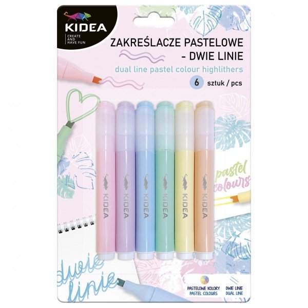 Zakreślacze pastelowe dwie linie 6 kolorów KIDEA (ZPDL6KA)