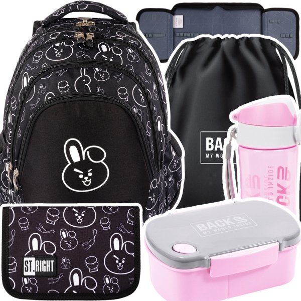 ZESTAW 5 el. Plecak szkolny młodzieżowy ST.RIGHT K-pop Cooky, CLEVER BUNNY BP6 (65554SET5CZ)