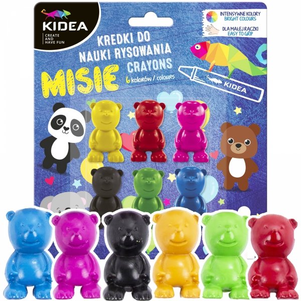 Kredki MISIE do nauki rysowania 6 kolorów KIDEA (KMNR6KKA)