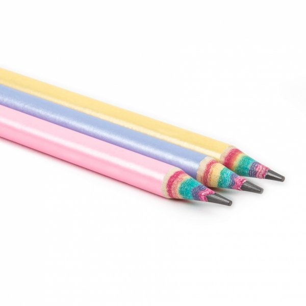 3 x Ołówek szkolny trójkątny z gumką HB TĘCZOWY KIDEA (TEO3KA)