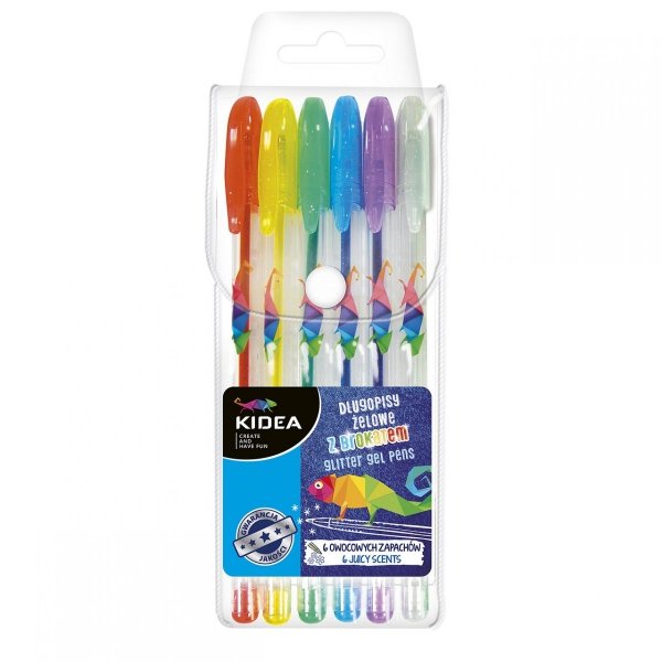 KIDEA Długopisy żelowe 6 kolorów Brokatowe Zapachowe (DZB6CKA)