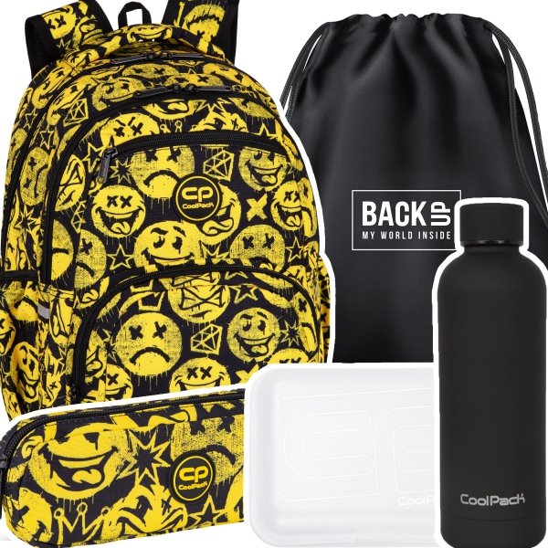 ZESTAW 5 el. Plecak CoolPack PICK  23 L emotikony, BE HAPPY (F099808SET5CZ)