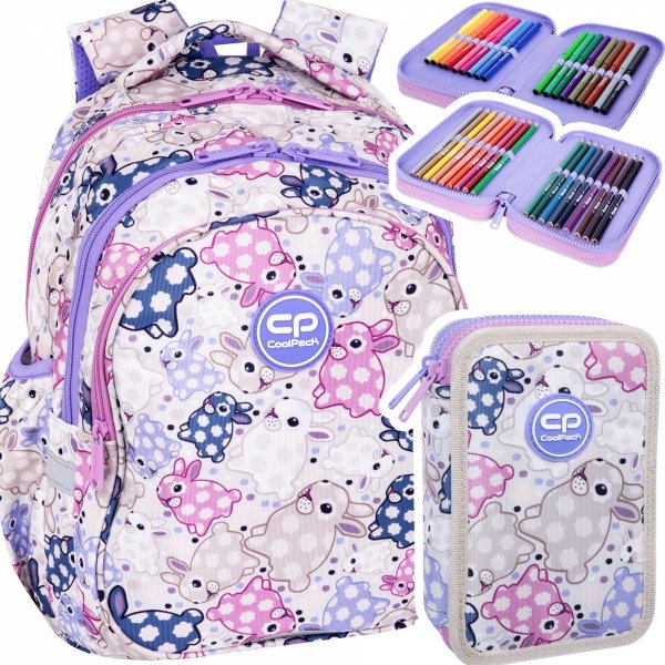 ZESTAW 2 el. Plecak wczesnoszkolny CoolPack JERRY 21 L króliczki, WHITE BUNNY (F029833SET2CZ)