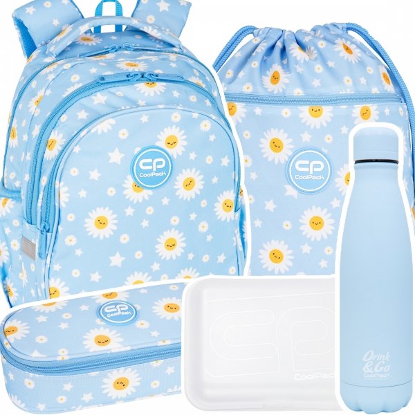 ZESTAW 5 el. Plecak wczesnoszkolny CoolPack JERRY 21 L stokrotki, DAISY SUN (F029834SET5CZ)