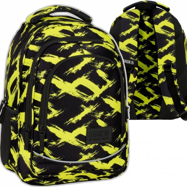 Plecak szkolny młodzieżowy BackUP 26 L limonkowe wzory, NEON (PLB6X54)