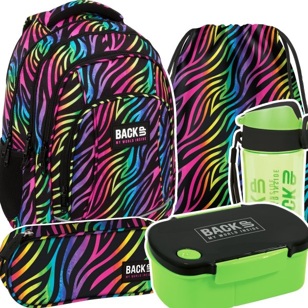 ZESTAW 5 el. Plecak szkolny młodzieżowy BackUP 26 L KOLOROWA ZEBRA  (PLB6A35SET5CZ)