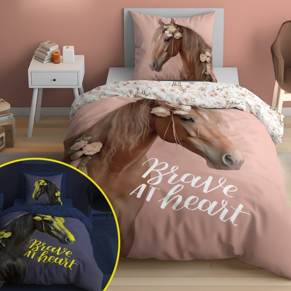 Komplet pościeli pościel świecąca w ciemności HORSES Koń 160 x 200 cm (5412A)