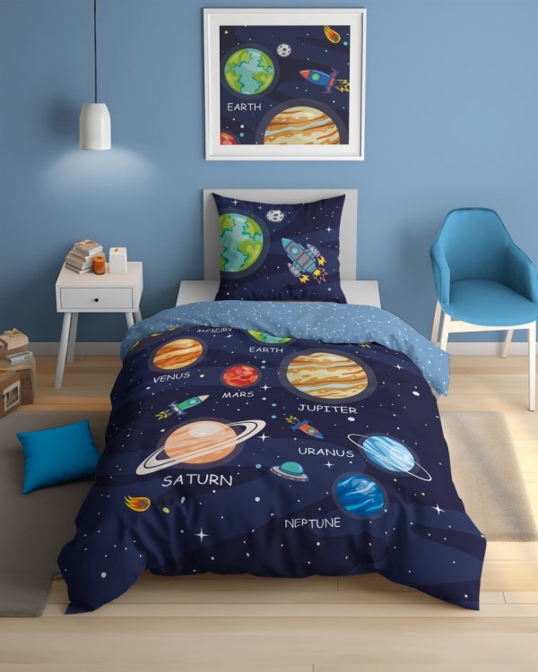 Pościel bawełniana KOSMOS PLANETY Układ 160 x 200 cm (5150A)