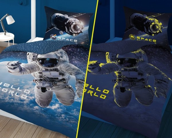 Pościel świecąca w ciemności KOSMOS Astronauta 140 x 200 cm komplet pościeli (4025A)