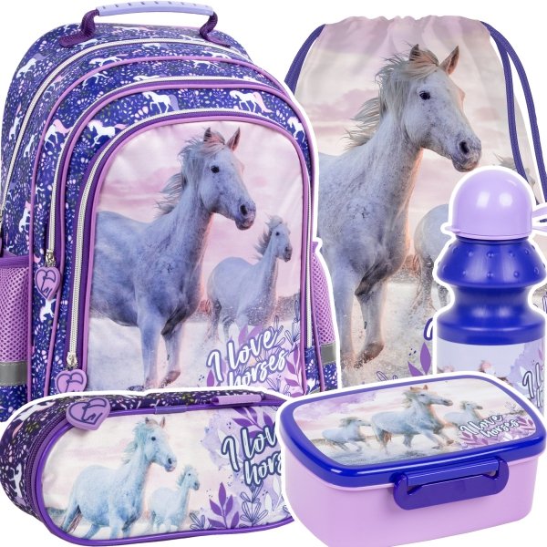ZESTAW 5 el. Plecak szkolny I Love Horses KONIE (PL15BKO25SET5CZ)