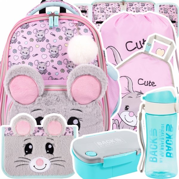 ZESTAW 6 el. Tornister Plecak wczesnoszkolny BAMBINO myszka, MOUSE B8 (63772SET6CZ)