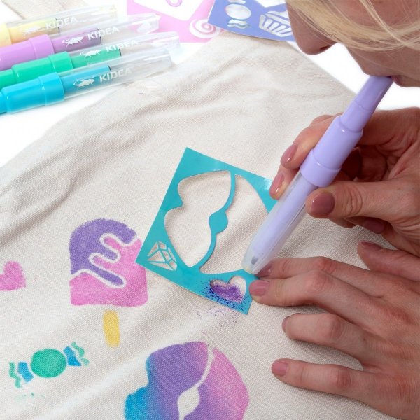 Markery do tkanin 5 kolorów w sprayu z szablonami SWEET LOVE Kidea (MTSSSW5KA)