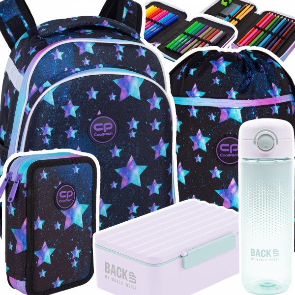 ZESTAW 5 el. Tornister Plecak CoolPack TURTLE  25 L gwiazdy, STAR NIGHT (F015830SET5CZ)