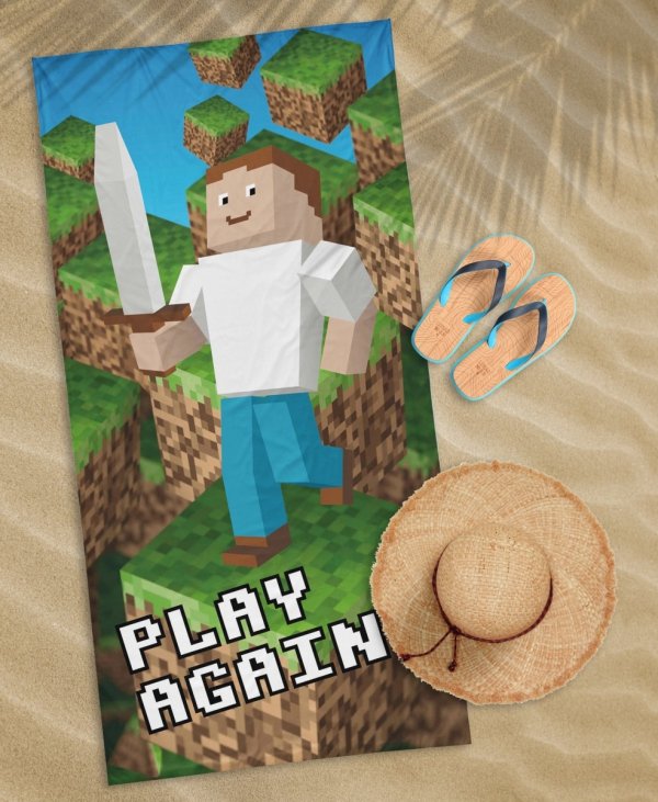 Ręcznik kąpielowy 70x140 LEVEL UP plażowy dla fana gry Minecraft (WZ.94)