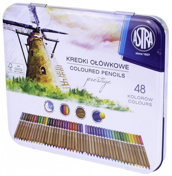 Kredki ołówkowe PRESTIGE z drewna cedrowego 48 kolorów ASTRA (312121003)