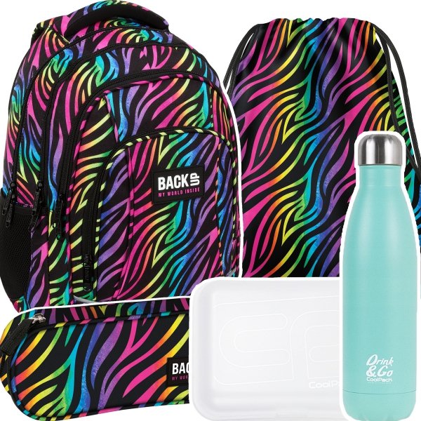 ZESTAW 5 el. Plecak szkolny młodzieżowy BackUP 26 L KOLOROWA ZEBRA (PLB6A35SET5CZ)