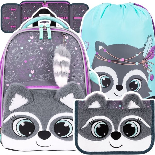 ZESTAW 3 el. Tornister Plecak wczesnoszkolny BAMBINO szop, RACOON B8 (63659SET3CZ)