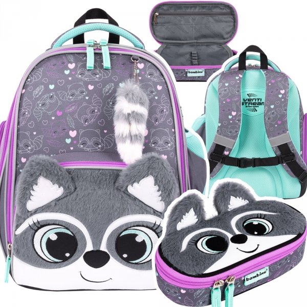 ZESTAW 2 el. Tornister Plecak wczesnoszkolny BAMBINO szop, RACOON B8 (63659SET2CZ)