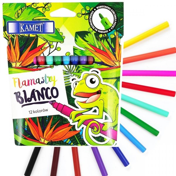 Pisaki zmywalne flamastry BIANCO 12 kolorów KAMET (04026)