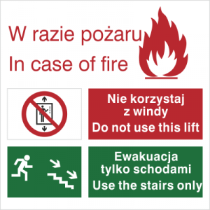 Znak zakaz korzystania z windy w razie pożaru 154 Płyta Foto C