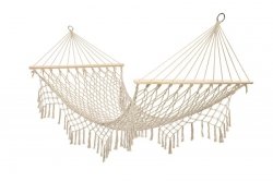 Hamak ogrodowy brazylijski boho siatka frędzle 200cm 150kg Ecru
