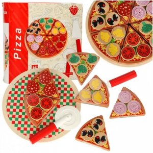 Pizza drewniany zestaw do zabawy na rzep  akcesoria łopatka nóż talerz nauka krojenia 20cm