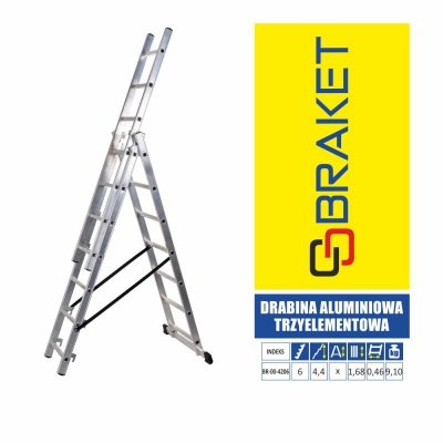 DRABINA ALUMINIOWA 3-ELEMENTOWA 345CM 6+6+6 SZCZEBLI