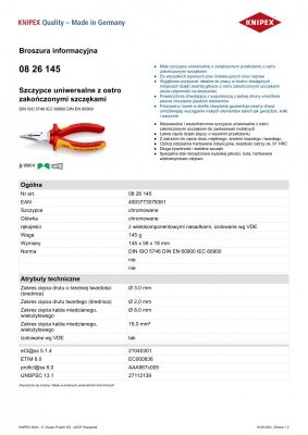SZCZYPCE UNIWERSALNE Z OSTRO ZAKOŃCZONYMI SZCZĘKAMI PCV145MM