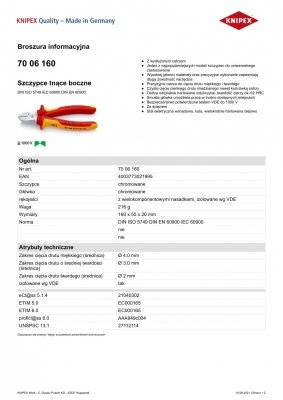 SZCZYPCE TNĄCE BOCZNE IZOLOWANE 160MM