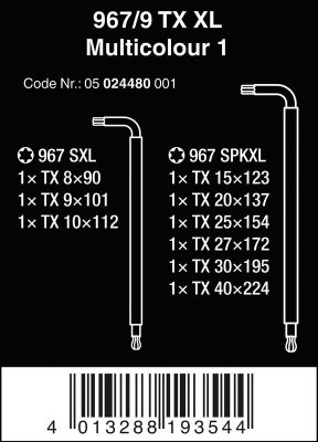 ZESTAW KLUCZY TRZPIENIOWYCH TORX 967/9 TX XL MULTIC TX8-TX40