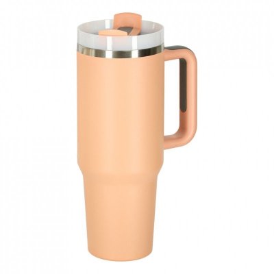 Kubek termiczny ze słomką i uchwytem termos 1200ml róż pudrowy