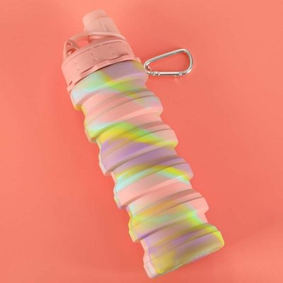 Butelka na wodę bidon silikonowy składany z uchwytem sportowy 500ml tęczowy