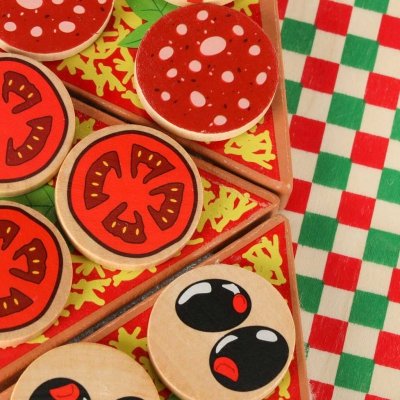 Pizza drewniany zestaw do zabawy na rzep  akcesoria łopatka nóż talerz nauka krojenia 20cm