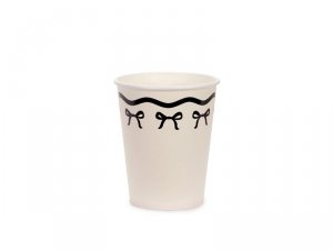 Kubeczki papierowe z kokardkami, kremowo-czarne, 220 ml (1 karton / 25 op.) (1 op. / 6 szt.)