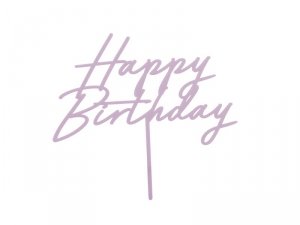 Topper akrylowy na tort Happy Birthday, fioletowy, 16.5 cm (1 karton / 50 szt.)