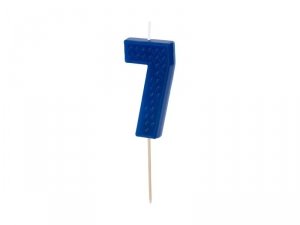 Świeczka urodzinowa Cyferka 7, 6 cm, niebieski (1 karton / 24 szt.)