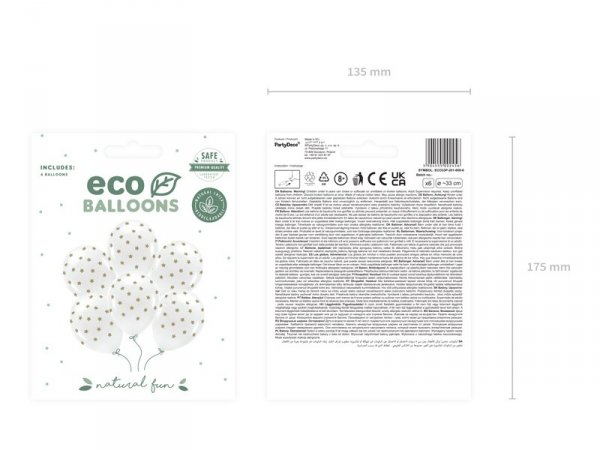 Balony Eco 33 cm pastelowe,  Gwiazdki, biały (1 op. / 6 szt.)