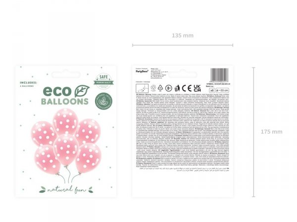 Balony Eco 33 cm pastelowe, Kropki, jasny różowy (1 op. / 6 szt.)