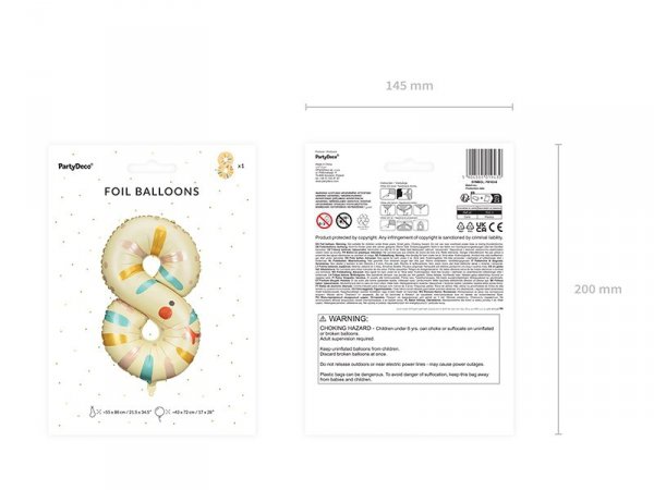 Balon foliowy Cyfra 8 - Wąż, 55x88 cm, mix